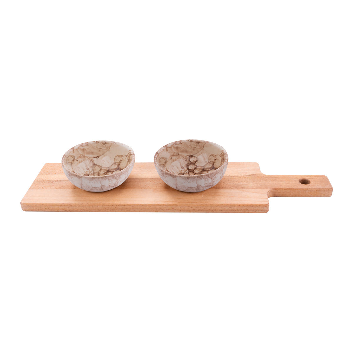 Geschenkset - Borrelplank 46 cm met 2 Espuma schaaltjes 11 cm terra